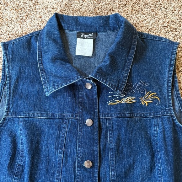 Crystal Fashions Women's Blue Denim Vest Size 14 Jean Embroidered Vtg Y2K Retro - Picture 3 of 14